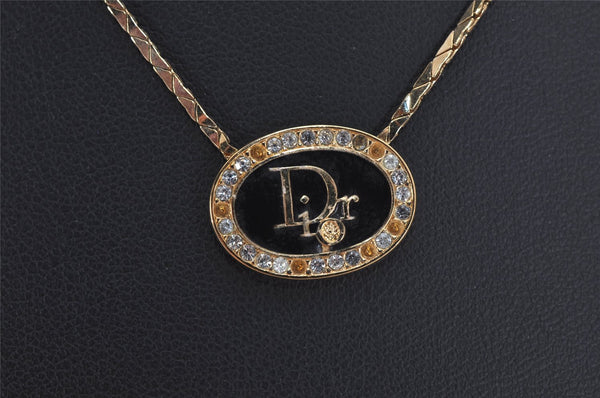 Authentic Christian Dior Gold Tone Chain Rhinestone Pendant Necklace CD 0359K