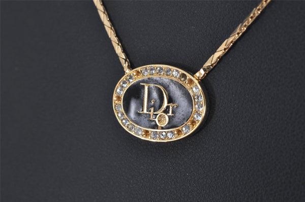 Authentic Christian Dior Gold Tone Chain Rhinestone Pendant Necklace CD 0359K