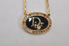 Authentic Christian Dior Gold Tone Chain Rhinestone Pendant Necklace CD 0359K