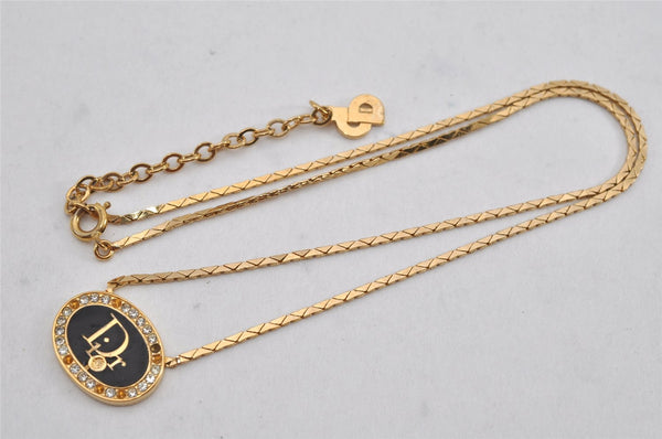 Authentic Christian Dior Gold Tone Chain Rhinestone Pendant Necklace CD 0359K