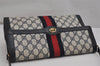 Authentic GUCCI Sherry Line Shoulder Cross Bag GG PVC Leather Navy Blue 0361K