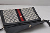 Authentic GUCCI Sherry Line Shoulder Cross Bag GG PVC Leather Navy Blue 0361K