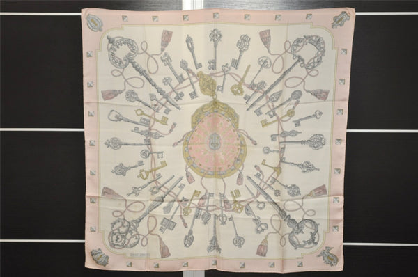 Authentic HERMES Carre 90 Scarf "LES CLES " Silk Light Pink 0367K