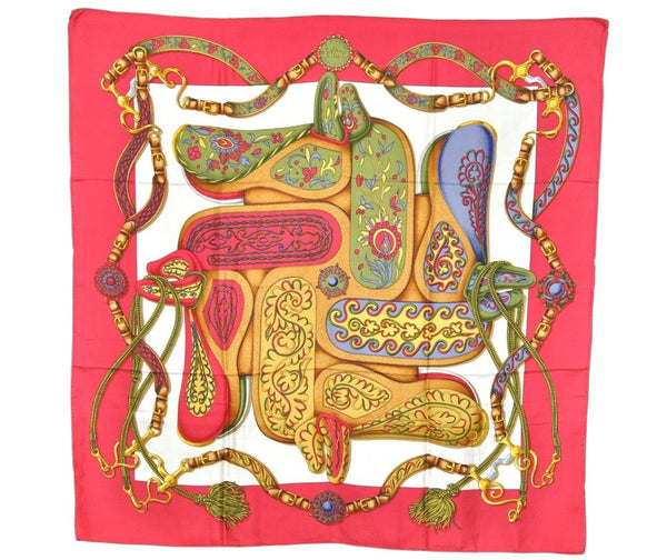 Authentic HERMES Carre 90 Scarf "Festival" Silk Red 0368K