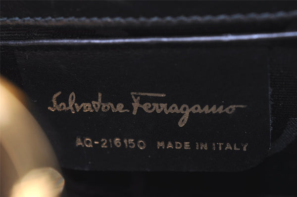 Auth Salvatore Ferragamo Gancini Suede Leather 2Way Shoulder Pouch Black 0370J