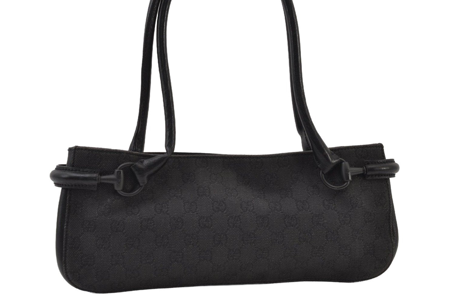 Authentic GUCCI Horsebit Shoulder Hand Bag GG Canvas Leather 101345 Black 0371J