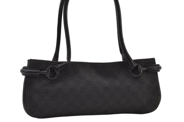 Authentic GUCCI Horsebit Shoulder Hand Bag GG Canvas Leather 101345 Black 0371J