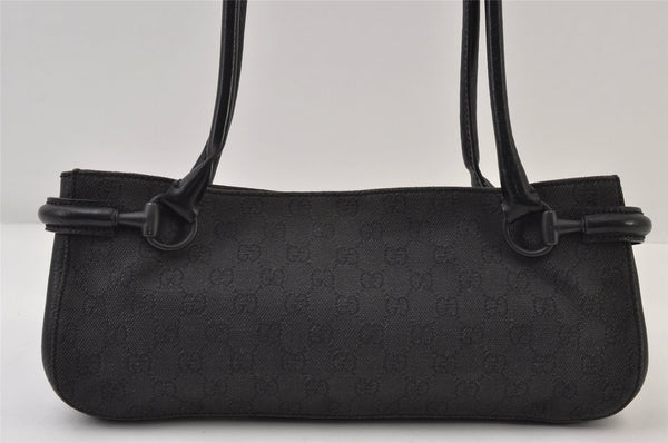 Authentic GUCCI Horsebit Shoulder Hand Bag GG Canvas Leather 101345 Black 0371J