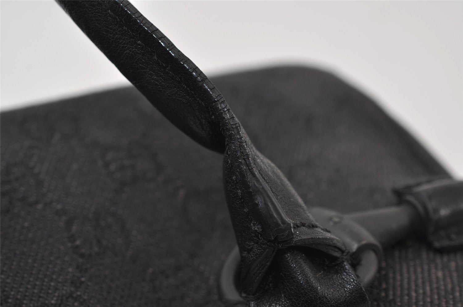 Authentic GUCCI Horsebit Shoulder Hand Bag GG Canvas Leather 101345 Black 0371J