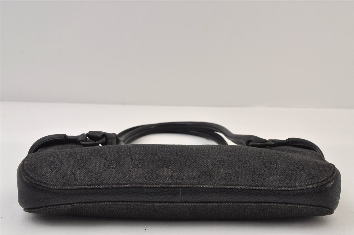 Authentic GUCCI Horsebit Shoulder Hand Bag GG Canvas Leather 101345 Black 0371J