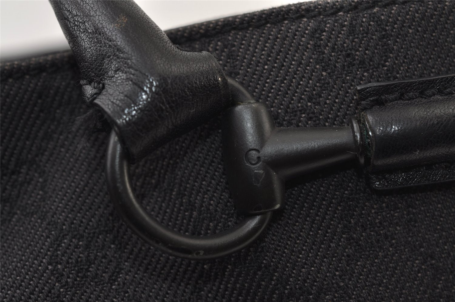 Authentic GUCCI Horsebit Shoulder Hand Bag GG Canvas Leather 101345 Black 0371J