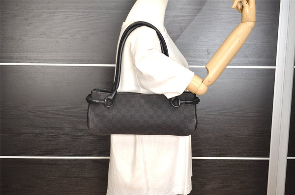 Authentic GUCCI Horsebit Shoulder Hand Bag GG Canvas Leather 101345 Black 0371J