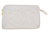 Authentic CHANEL Caviar Skin CoCo Mark Cosmetic Pouch Purse White Junk 0371K