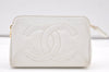 Authentic CHANEL Caviar Skin CoCo Mark Cosmetic Pouch Purse White Junk 0371K