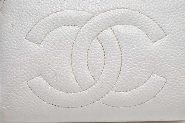 Authentic CHANEL Caviar Skin CoCo Mark Cosmetic Pouch Purse White Junk 0371K