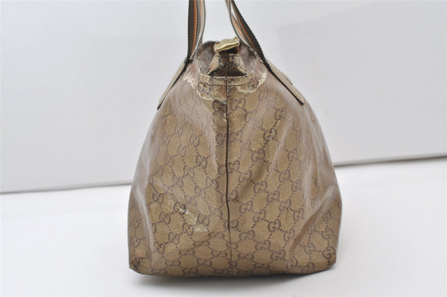 Authentic GUCCI GG Crystal Shoulder Tote Bag GG PVC Leather 131230 Gold 0372J