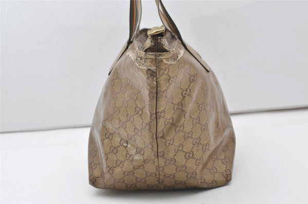 Authentic GUCCI GG Crystal Shoulder Tote Bag GG PVC Leather 131230 Gold 0372J