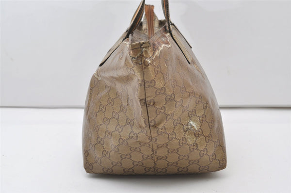Authentic GUCCI GG Crystal Shoulder Tote Bag GG PVC Leather 131230 Gold 0372J
