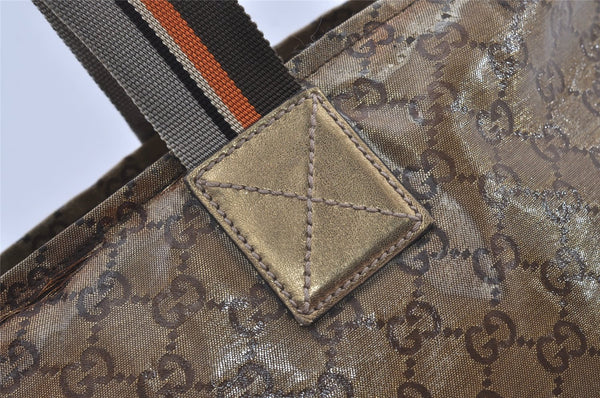 Authentic GUCCI GG Crystal Shoulder Tote Bag GG PVC Leather 131230 Gold 0372J