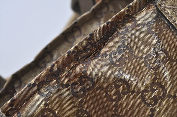 Authentic GUCCI GG Crystal Shoulder Tote Bag GG PVC Leather 131230 Gold 0372J