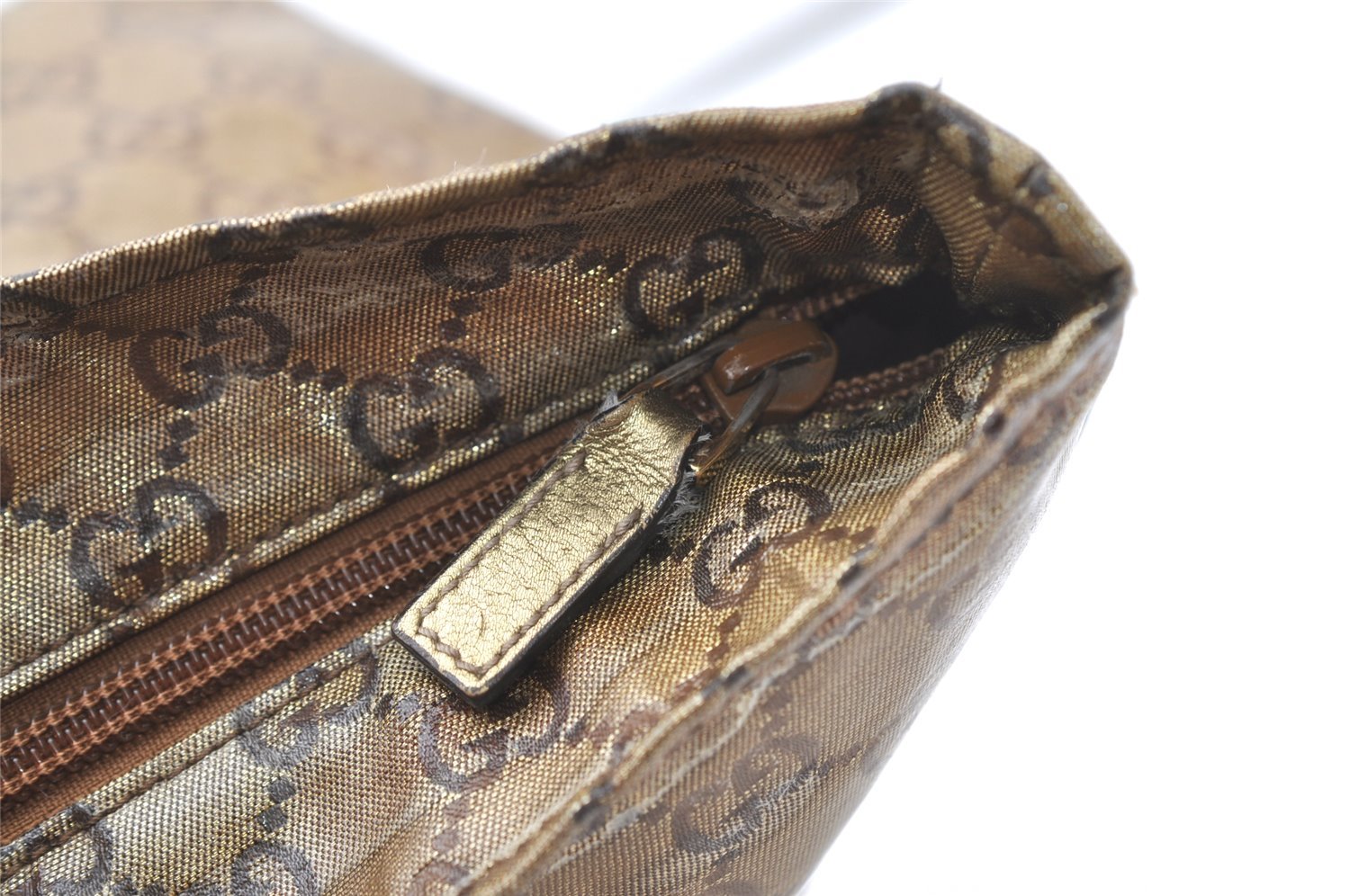 Authentic GUCCI GG Crystal Shoulder Tote Bag GG PVC Leather 131230 Gold 0372J