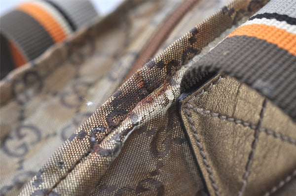 Authentic GUCCI GG Crystal Shoulder Tote Bag GG PVC Leather 131230 Gold 0372J