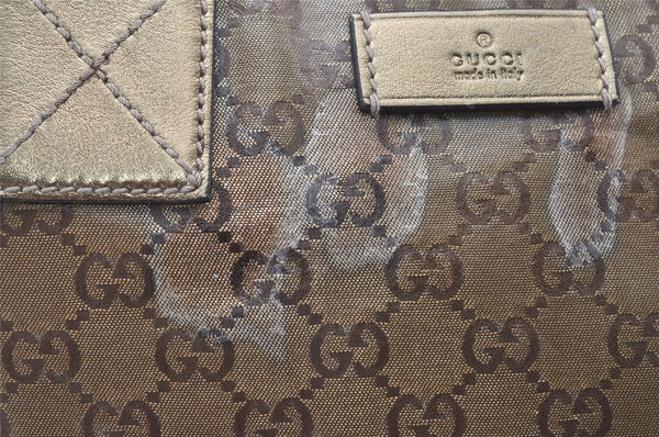 Authentic GUCCI GG Crystal Shoulder Tote Bag GG PVC Leather 131230 Gold 0372J