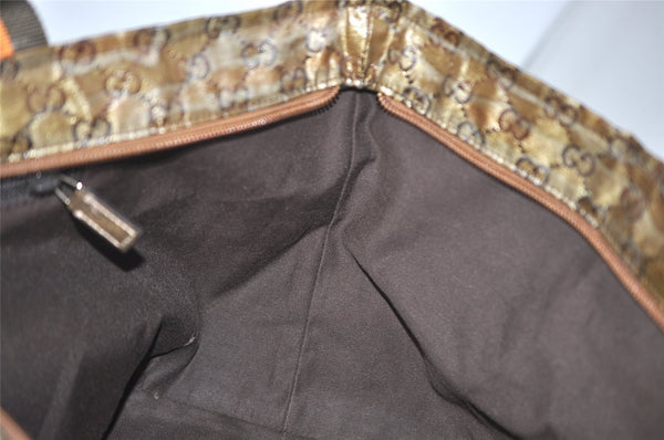 Authentic GUCCI GG Crystal Shoulder Tote Bag GG PVC Leather 131230 Gold 0372J