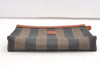 Authentic FENDI Pequin Clutch Hand Bag Purse PVC Leather Brown Black 0373K