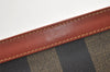 Authentic FENDI Pequin Clutch Hand Bag Purse PVC Leather Brown Black 0373K