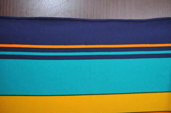 Authentic HERMES Carre 90 Scarf "Les Sangles" Silk Navy Blue 0374J