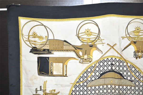 Authentic HERMES Carre 90 Scarf "LES VOITURES A TRANSFORMATION" Silk Black 0375K