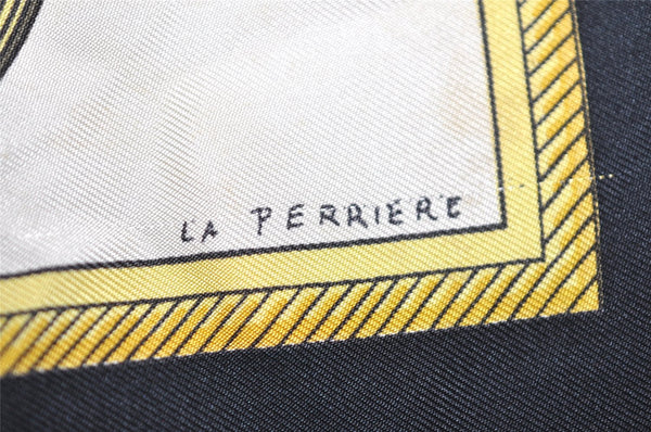 Authentic HERMES Carre 90 Scarf "LES VOITURES A TRANSFORMATION" Silk Black 0375K