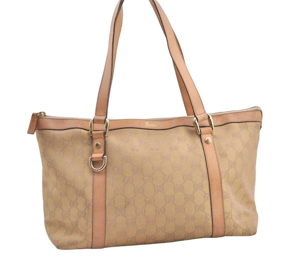 Authentic GUCCI Abbey Shoulder Tote Bag GG Canvas Leather 141470 Beige 0378K
