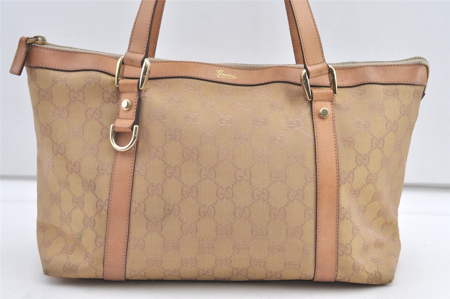 Authentic GUCCI Abbey Shoulder Tote Bag GG Canvas Leather 141470 Beige 0378K