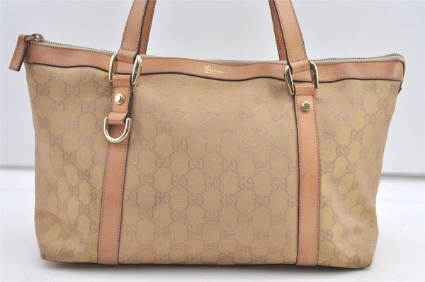 Authentic GUCCI Abbey Shoulder Tote Bag GG Canvas Leather 141470 Beige 0378K