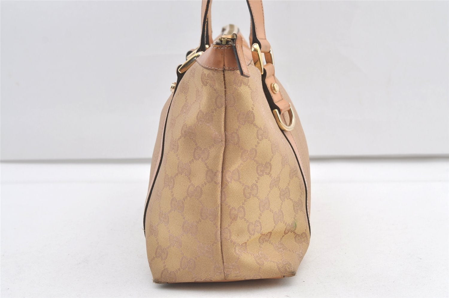 Authentic GUCCI Abbey Shoulder Tote Bag GG Canvas Leather 141470 Beige 0378K