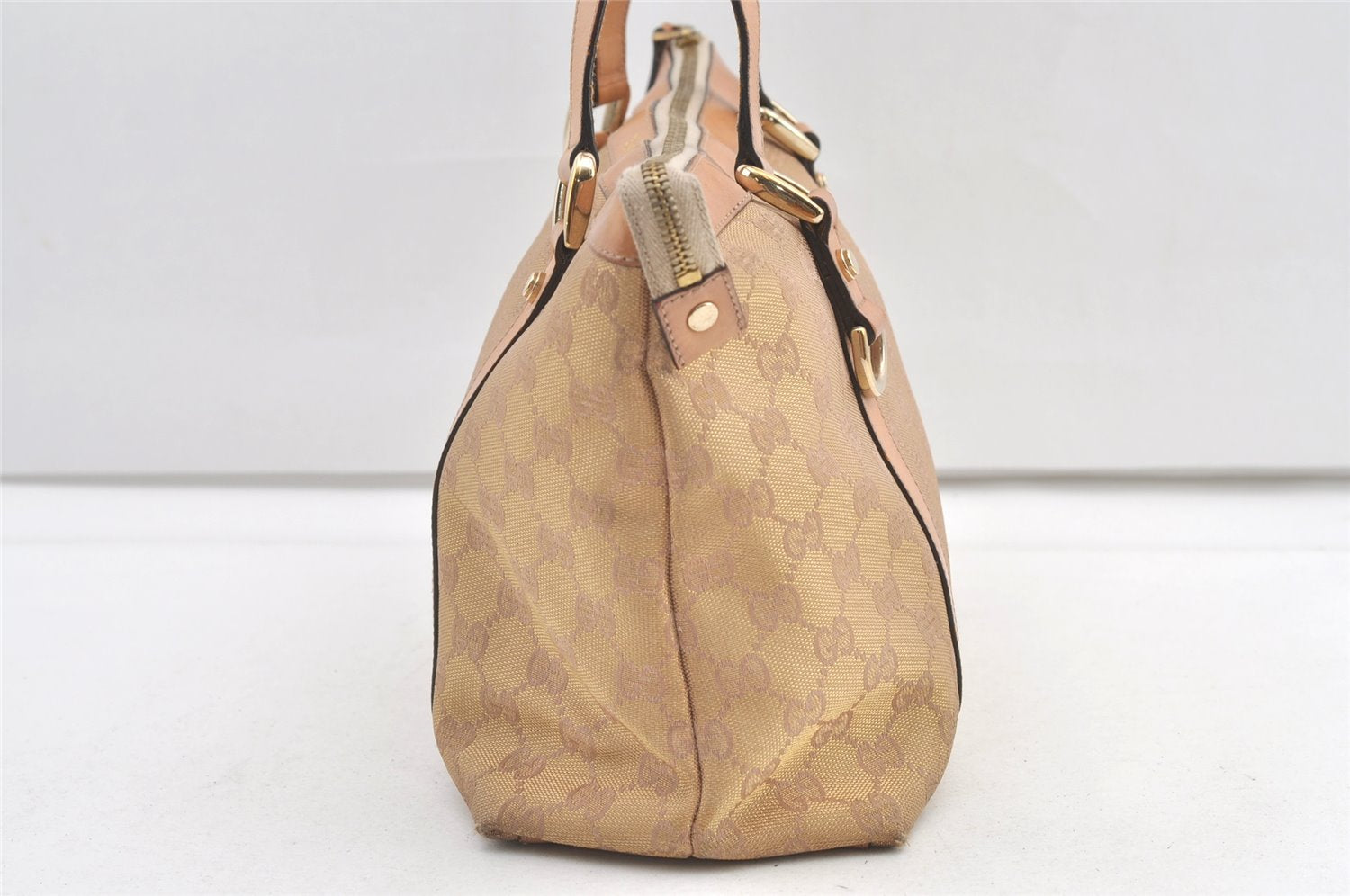 Authentic GUCCI Abbey Shoulder Tote Bag GG Canvas Leather 141470 Beige 0378K