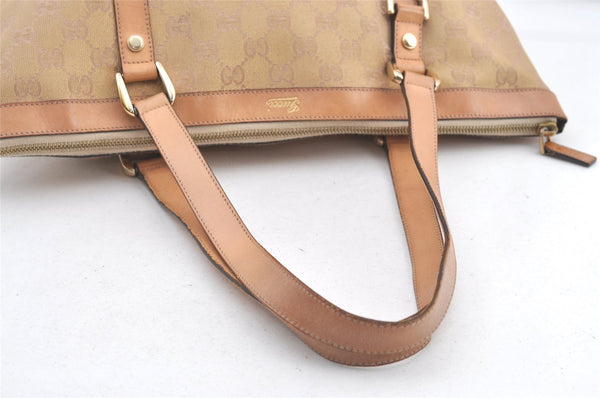 Authentic GUCCI Abbey Shoulder Tote Bag GG Canvas Leather 141470 Beige 0378K