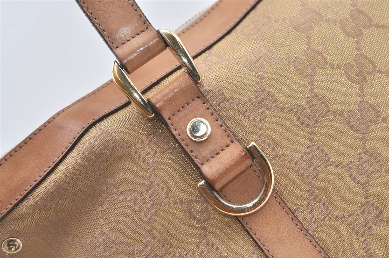 Authentic GUCCI Abbey Shoulder Tote Bag GG Canvas Leather 141470 Beige 0378K