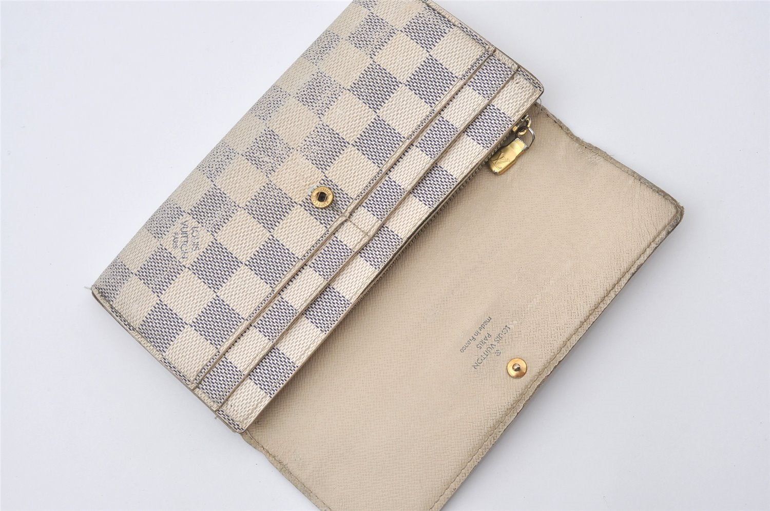 Authentic Louis Vuitton Damier Azur Portefeuille Sarah Wallet N61735 LV 0383J