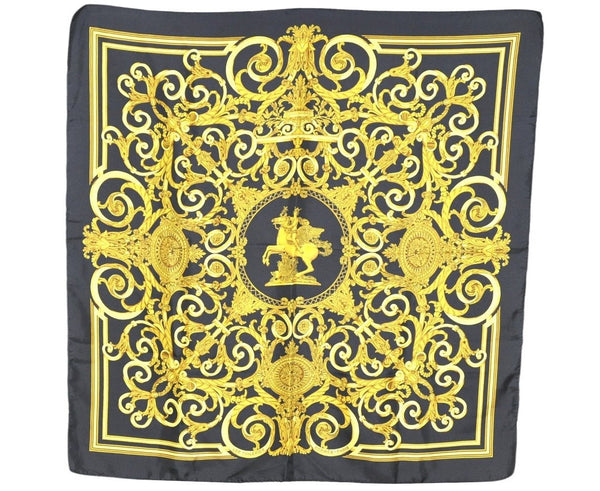 Authentic HERMES Carre 90 Scarf "LES TUILERIES" Silk Black 0385K