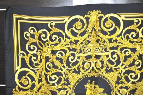 Authentic HERMES Carre 90 Scarf "LES TUILERIES" Silk Black 0385K