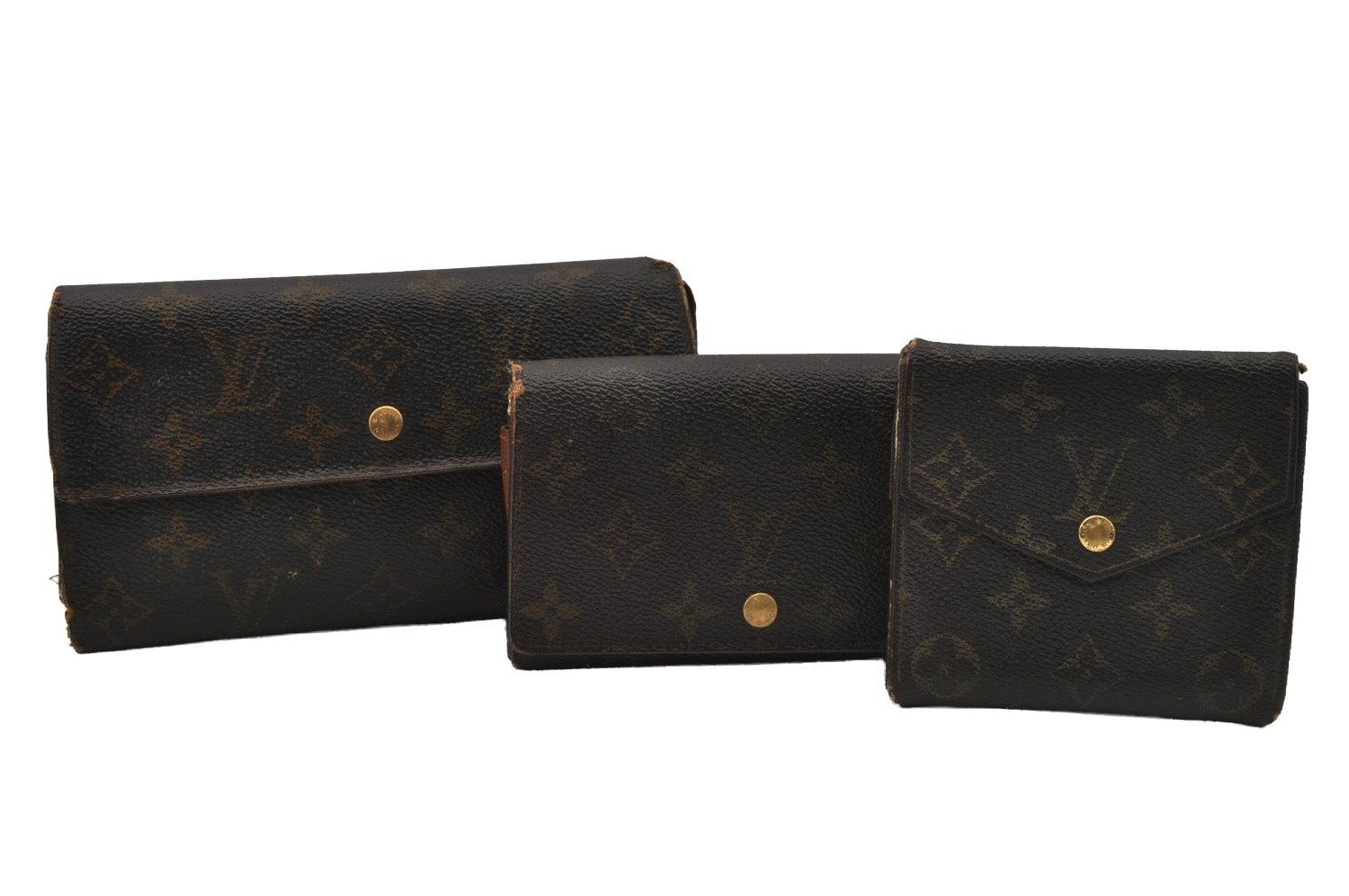 Authentic Louis Vuitton Monogram Bifold Long Wallet Purse 3Set LV 0386J