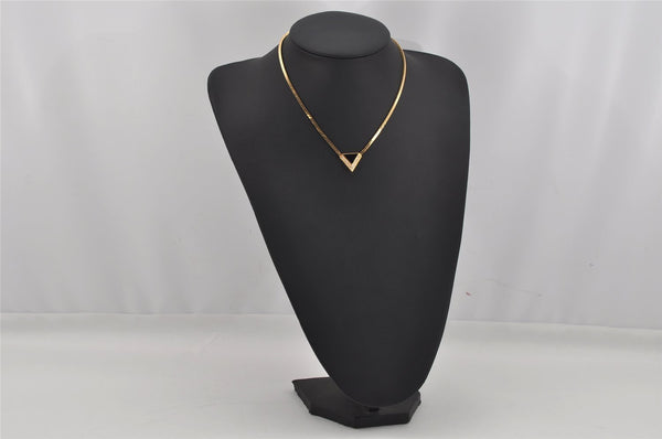 Authentic Christian Dior Vintage Gold Tone Chain Rhinestone Necklace Black 0386K