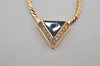 Authentic Christian Dior Vintage Gold Tone Chain Rhinestone Necklace Black 0386K