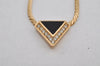 Authentic Christian Dior Vintage Gold Tone Chain Rhinestone Necklace Black 0386K