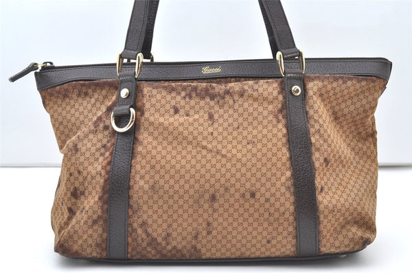 Authentic GUCCI Micro GG Nylon Leather Abbey Shoulder Tote Bag Brown 0389J