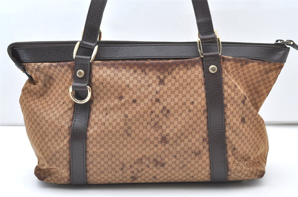 Authentic GUCCI Micro GG Nylon Leather Abbey Shoulder Tote Bag Brown 0389J