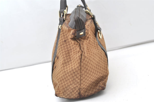 Authentic GUCCI Micro GG Nylon Leather Abbey Shoulder Tote Bag Brown 0389J